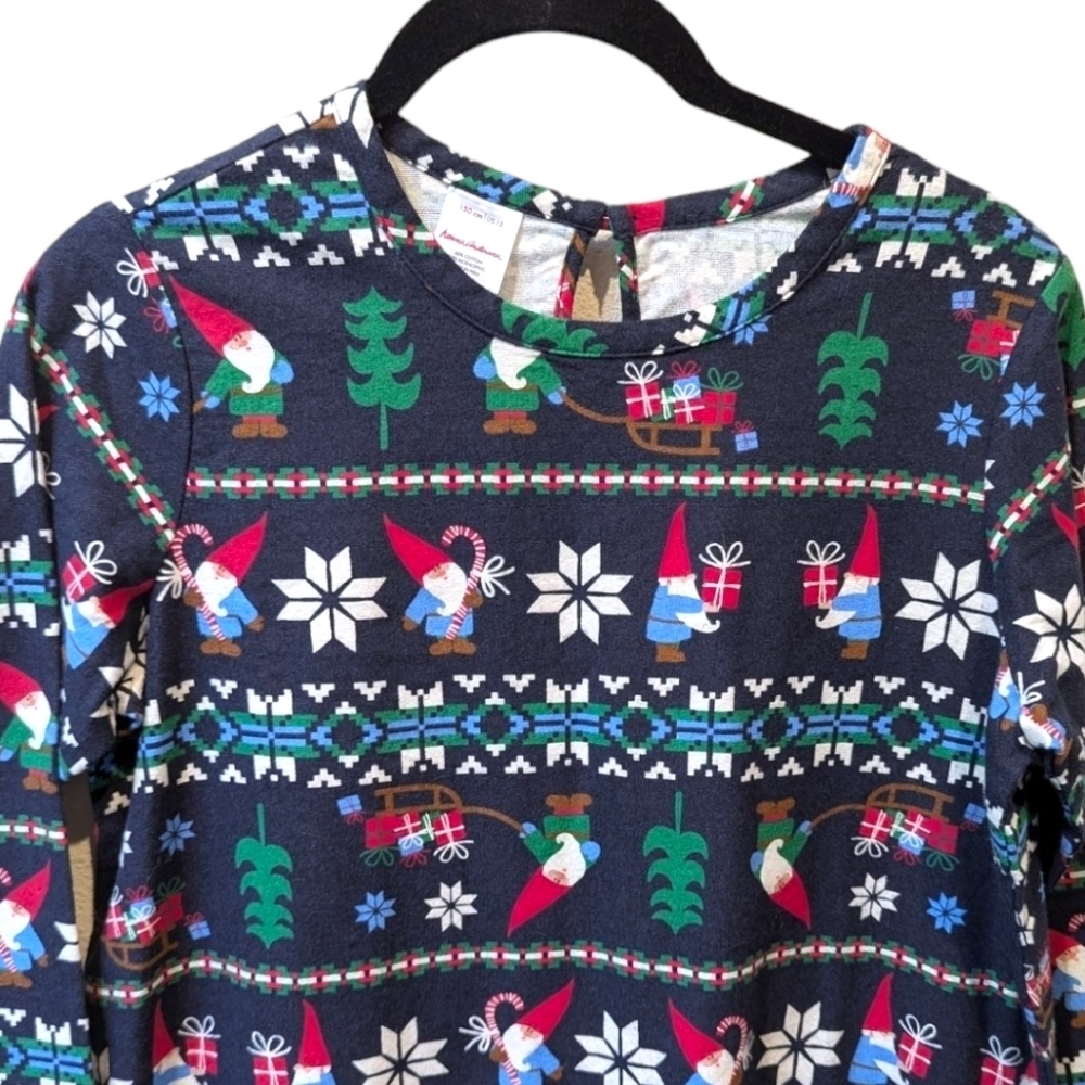 Hanna Andersson Christmas Print Longsleeve Ruffle Skirt Dress (150/12) - Picture 3 of 4